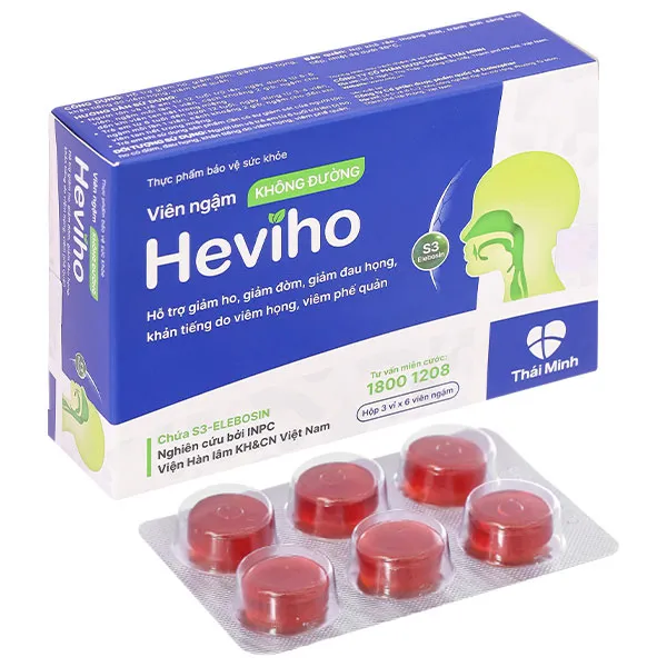 Viên ngậm Heviho không đường hỗ trợ giảm ho hộp 18 viên