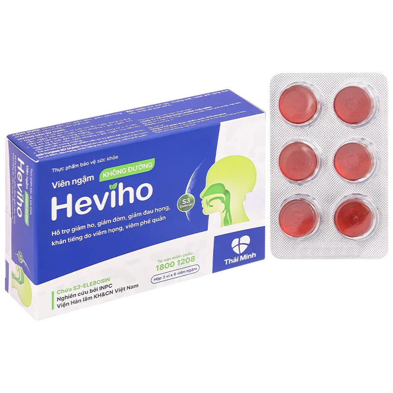 Viên ngậm Heviho không đường hỗ trợ giảm ho hộp 18 viên 2