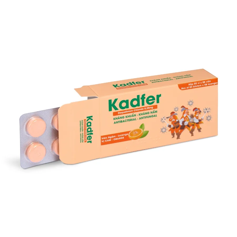Viên ngậm Kadfer hỗ trợ viêm họng, đau họng, viêm lưỡi, viêm miệng, loét áp tơ (Hộp 20 viên) 2