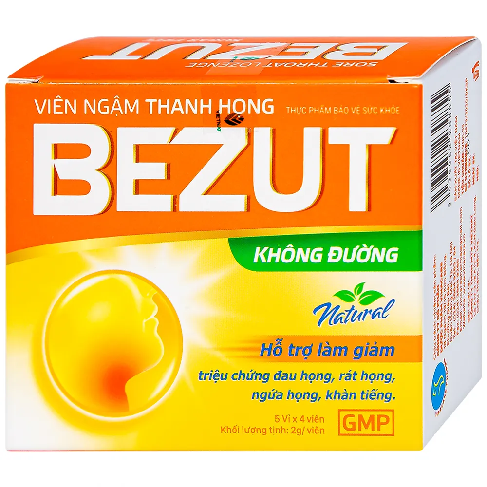VIÊN NGẬM THANH HỌNG BEZUT KHÔNG ĐƯỜNG 5 VỈ X 4 VIÊN