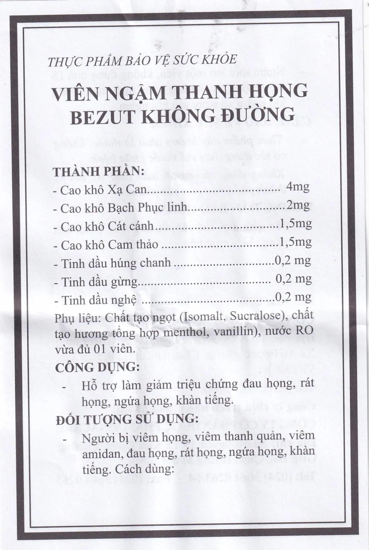 VIÊN NGẬM THANH HỌNG BEZUT KHÔNG ĐƯỜNG 5 VỈ X 4 VIÊN 7