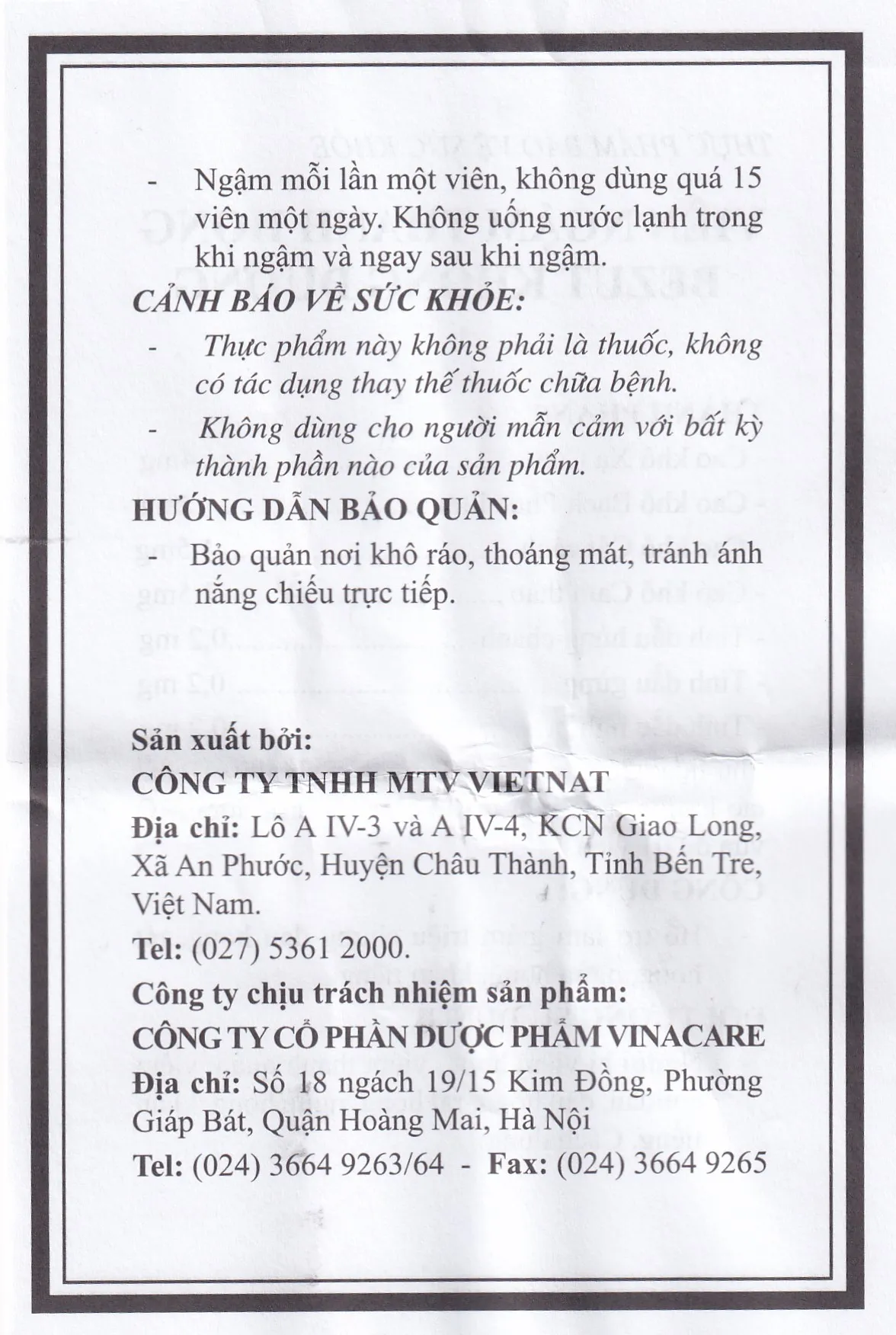 VIÊN NGẬM THANH HỌNG BEZUT KHÔNG ĐƯỜNG 5 VỈ X 4 VIÊN 8