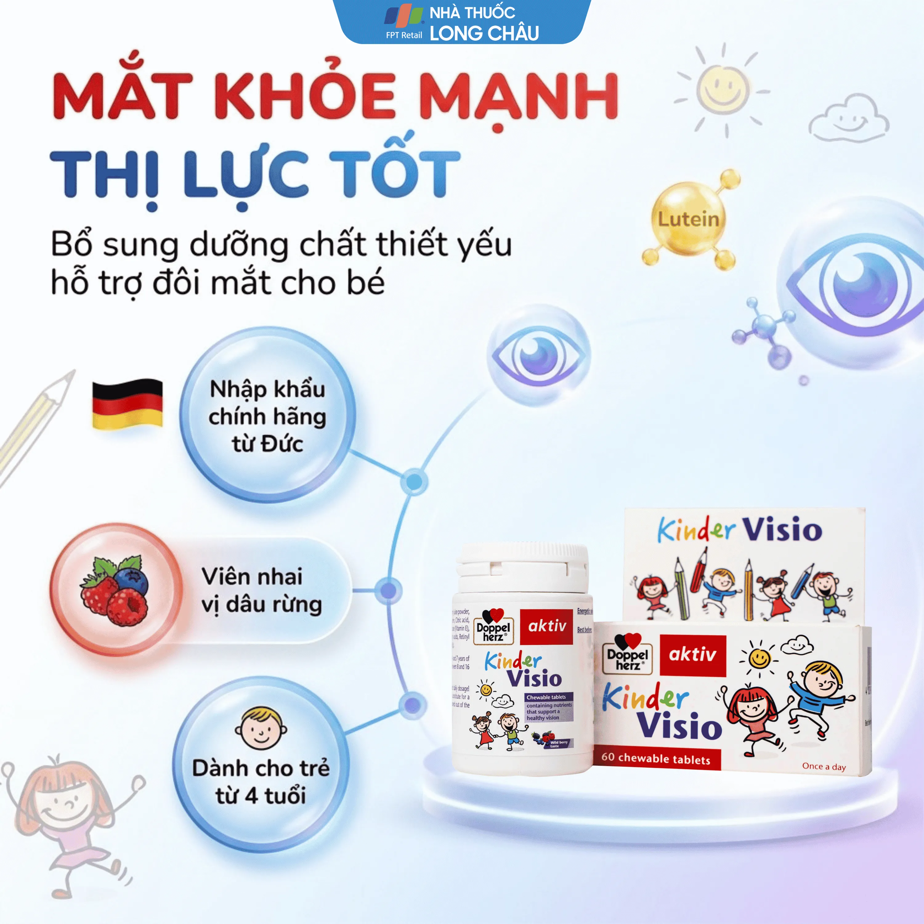 VIÊN NHAI GIÚP MẮT KHỎE MẠNH VÀ TĂNG CƯỜNG THỊ LỰC CHO BÉ DOPPELHERZ AKTIV KINDER VISIO 60V 4