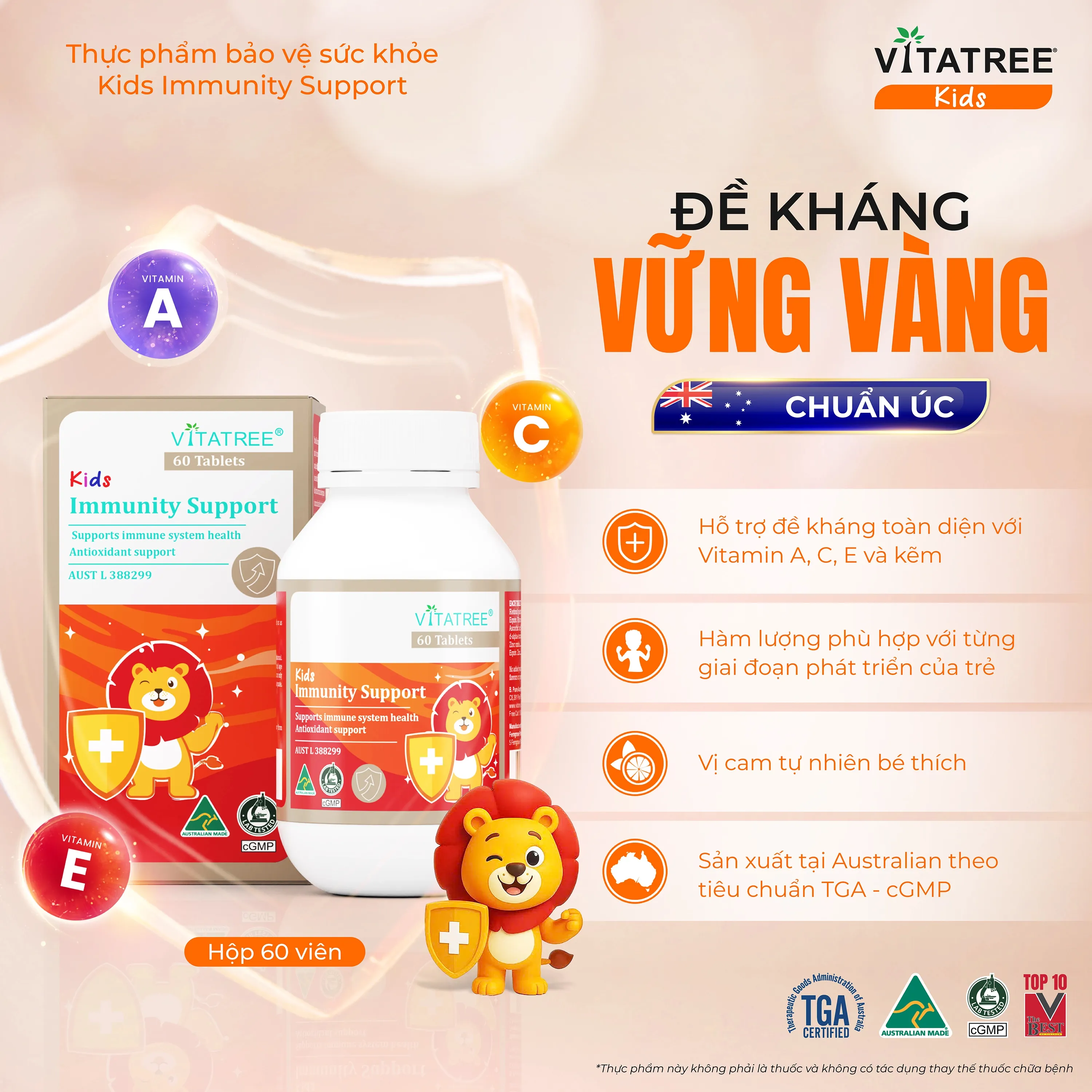 Thực phẩm bảo vệ sức khoẻ Kids Immunity Support Vitatree (Hộp 30 viên) 2