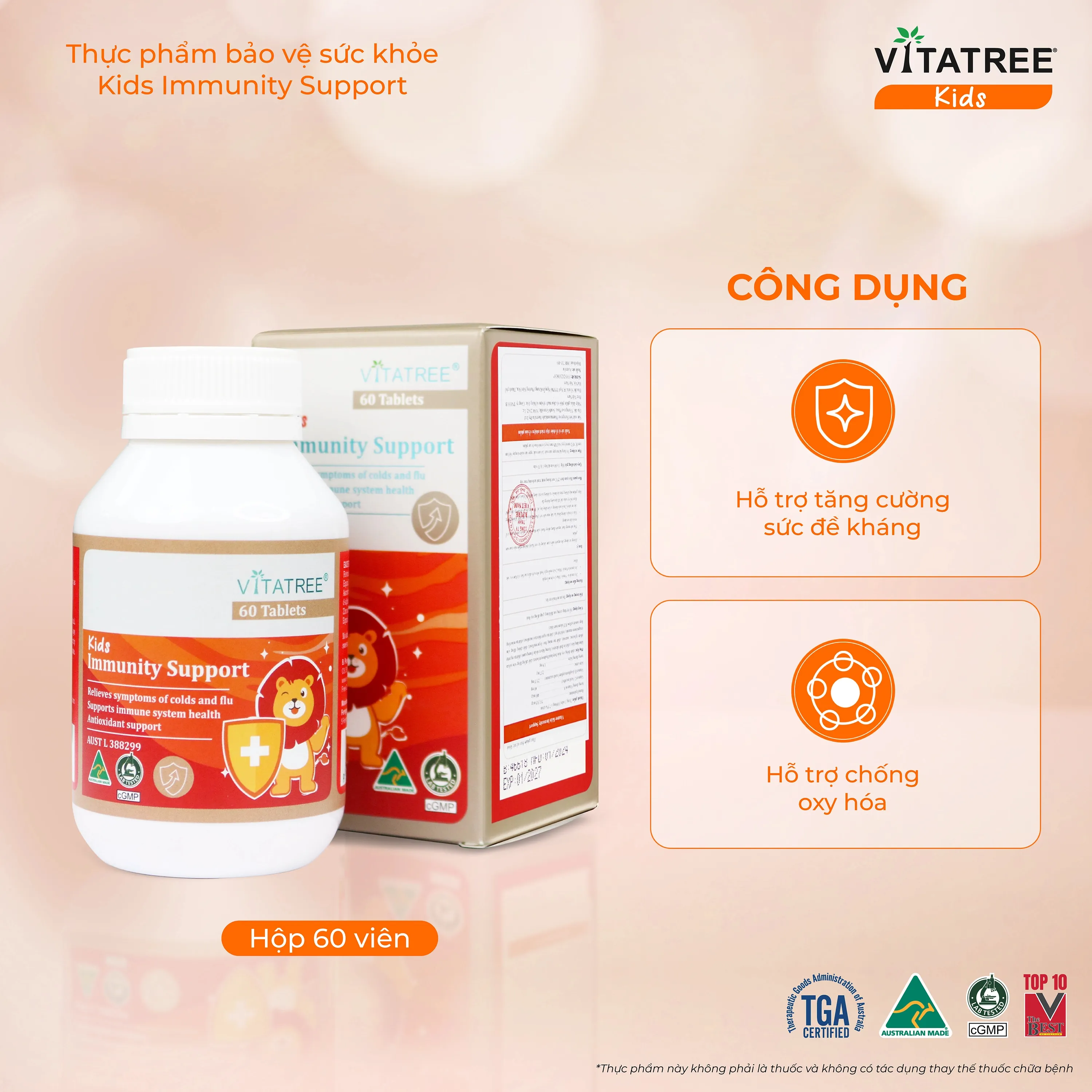 Thực phẩm bảo vệ sức khoẻ Kids Immunity Support Vitatree (Hộp 30 viên) 3