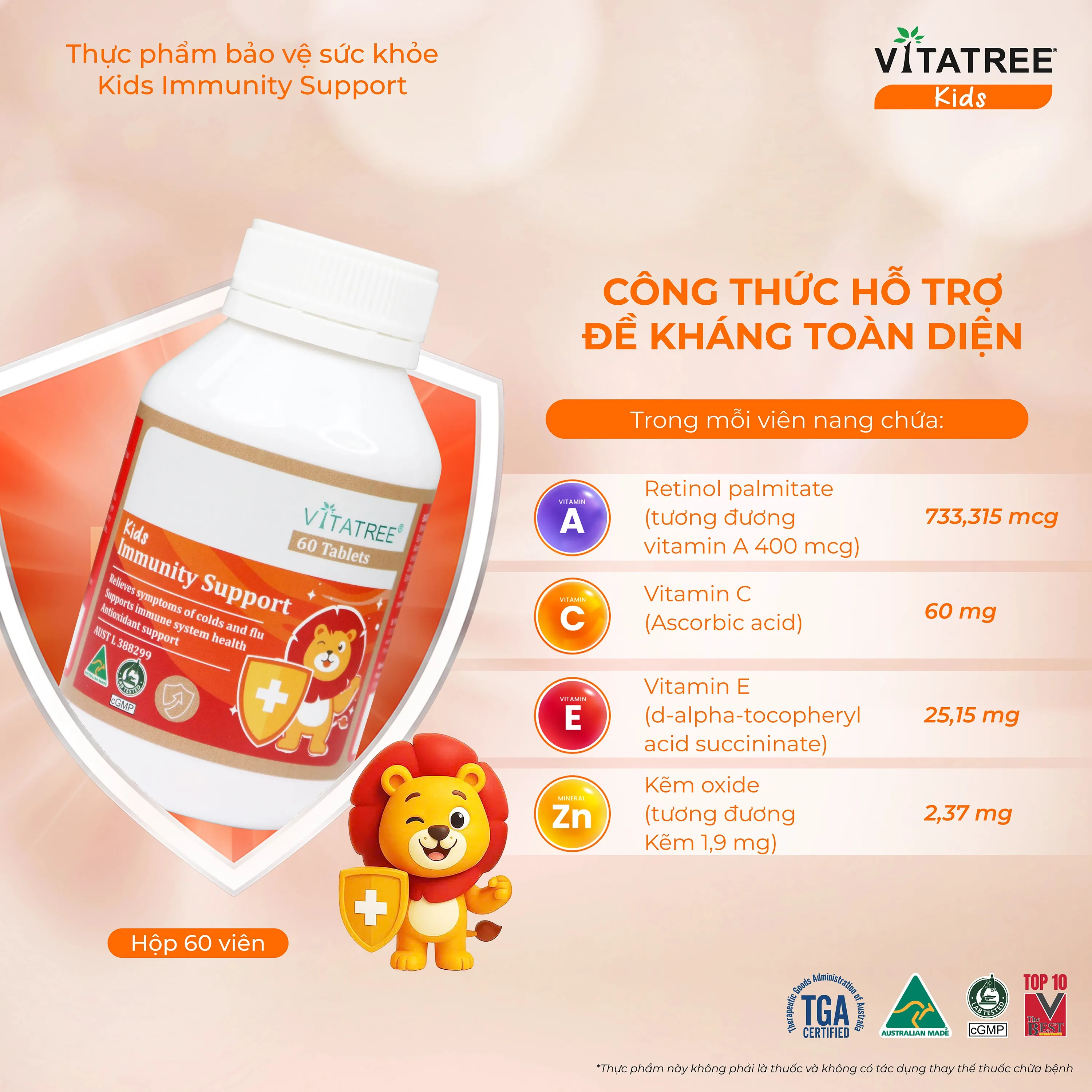 Thực phẩm bảo vệ sức khoẻ Kids Immunity Support Vitatree (Hộp 30 viên) 4