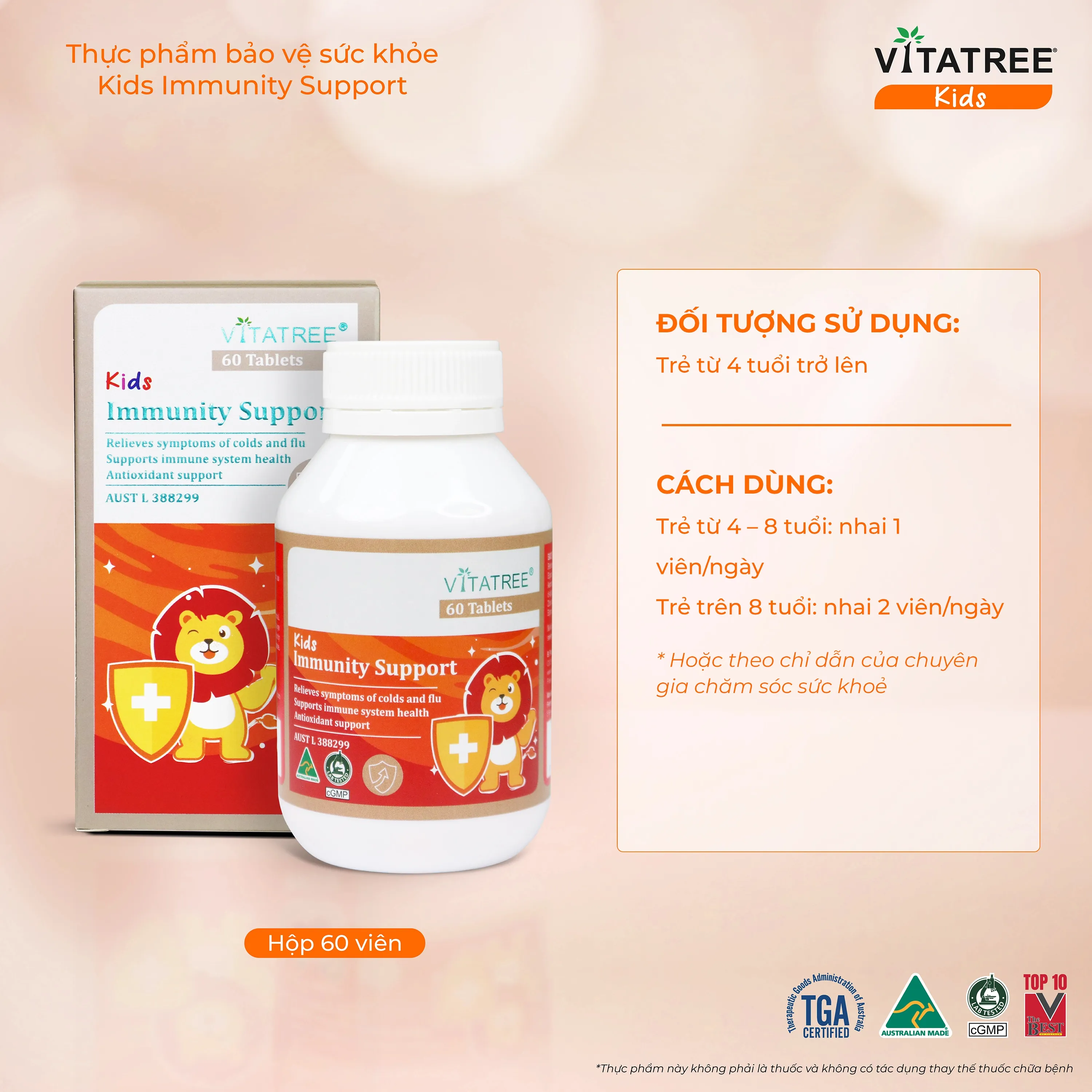 Thực phẩm bảo vệ sức khoẻ Kids Immunity Support Vitatree (Hộp 30 viên) 5