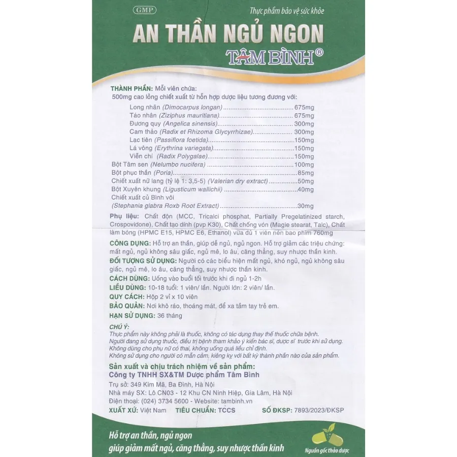 VIÊN UỐNG HỖ TRỢ GIẢM MẤT NGỦ AN THẦN NGỦ NGON TÂM BÌNH 2X10 8