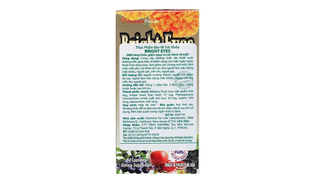 Viên Uống Bổ Mắt Vitamins For Life Bright Eye hộp 60 viên 3