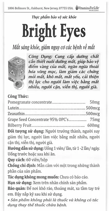 Viên Uống Bổ Mắt Vitamins For Life Bright Eye hộp 60 viên 7