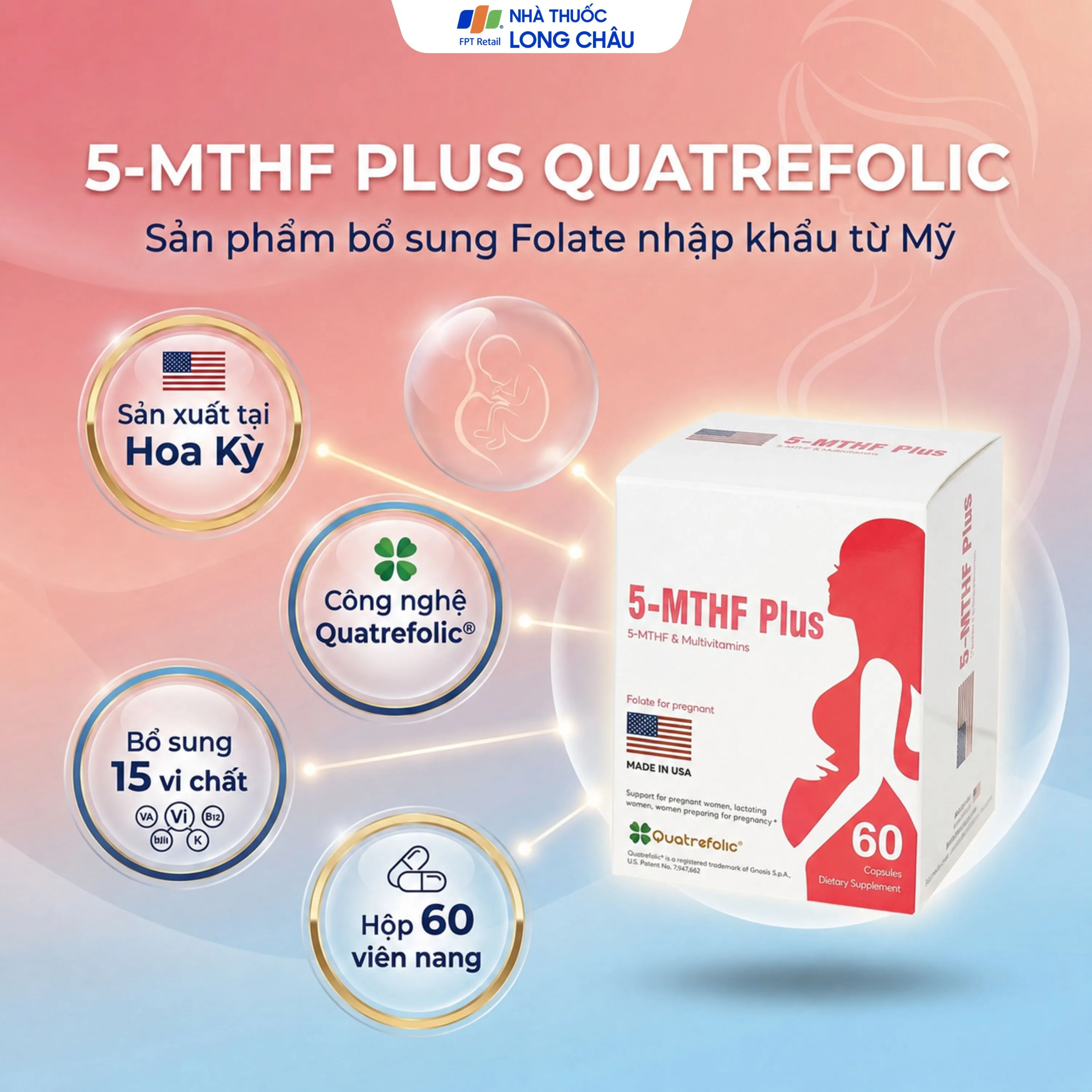 VIÊN UỐNG BỔ SUNG 5-MTHF, VITAMIN, KHOÁNG CHẤT 5-MTHF PLUS QUATREFOLIC 3X10 2