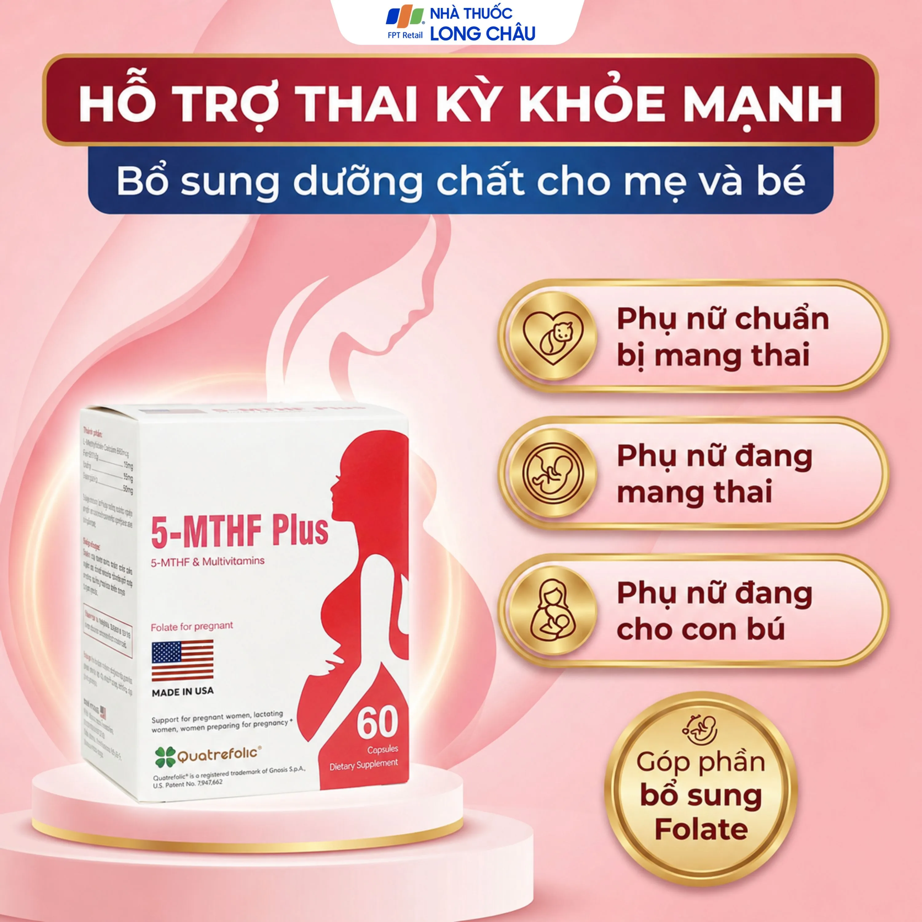 VIÊN UỐNG BỔ SUNG 5-MTHF, VITAMIN, KHOÁNG CHẤT 5-MTHF PLUS QUATREFOLIC 3X10 3