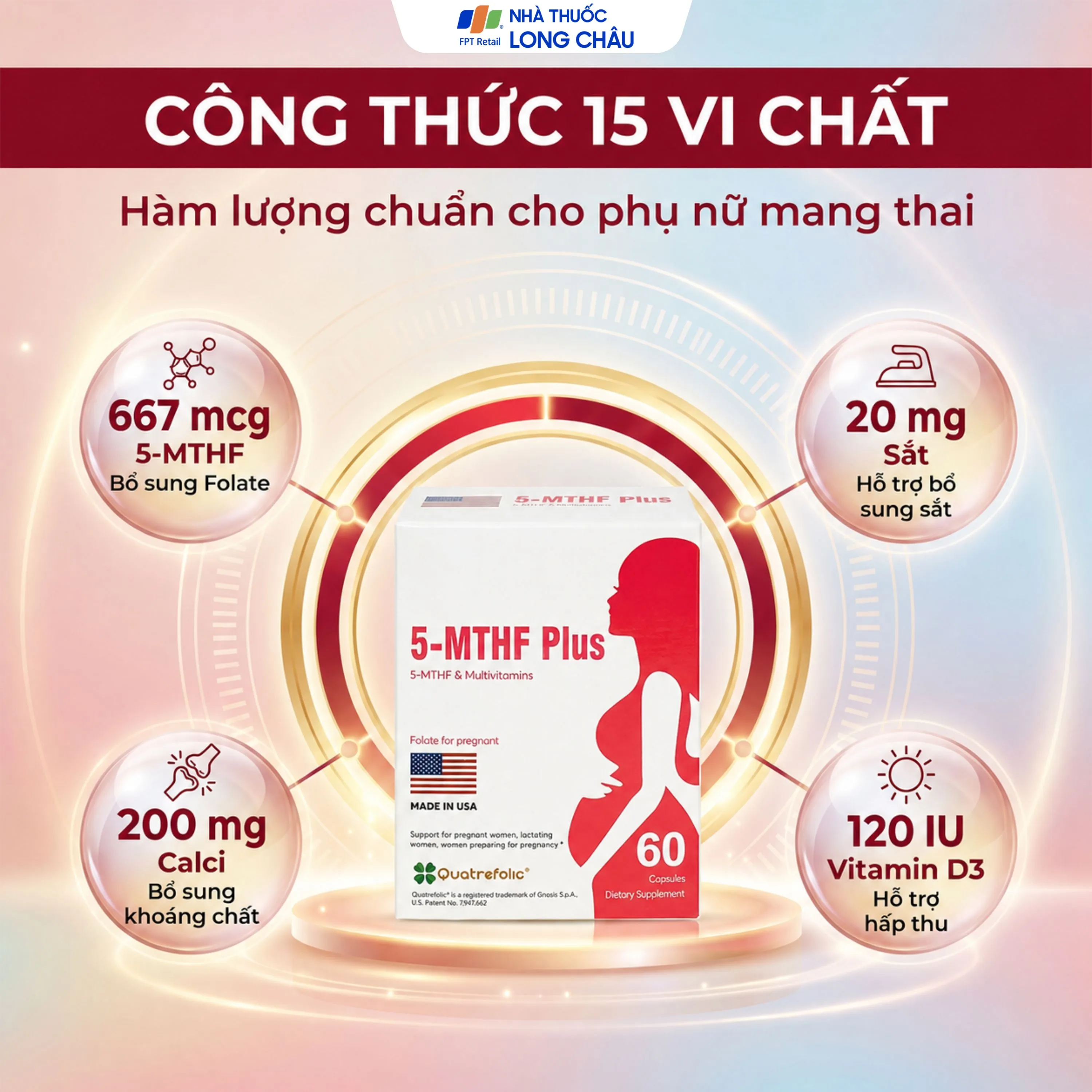 VIÊN UỐNG BỔ SUNG 5-MTHF, VITAMIN, KHOÁNG CHẤT 5-MTHF PLUS QUATREFOLIC 3X10 4