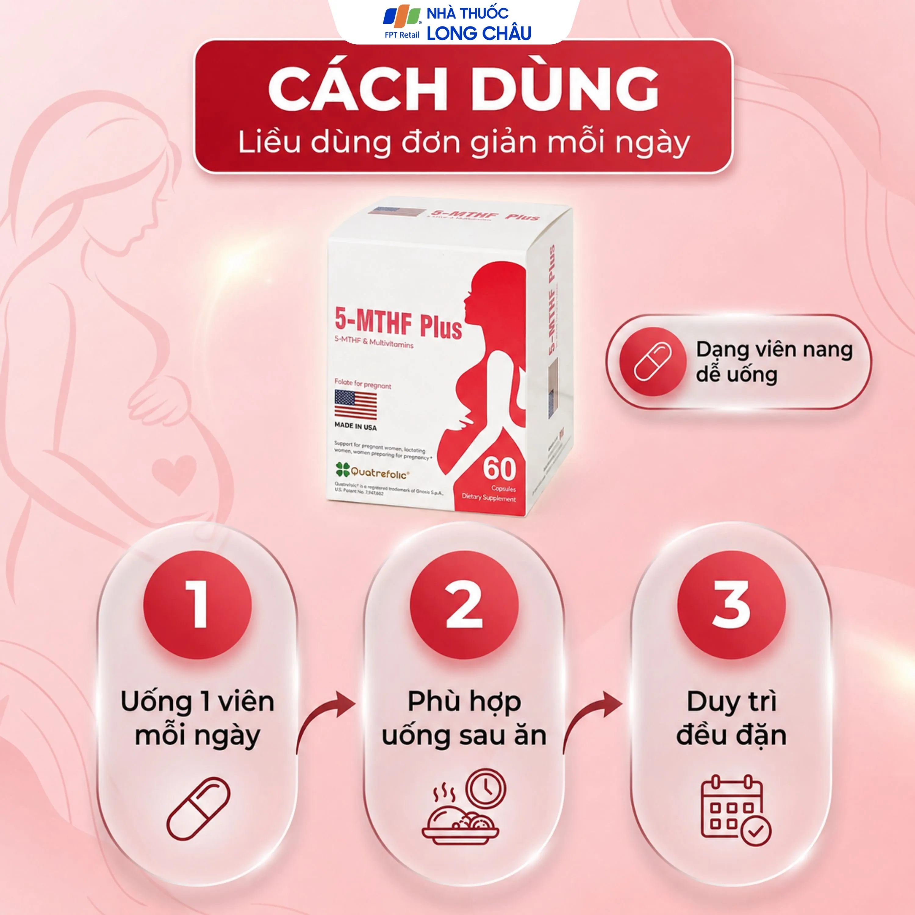 VIÊN UỐNG BỔ SUNG 5-MTHF, VITAMIN, KHOÁNG CHẤT 5-MTHF PLUS QUATREFOLIC 3X10 5