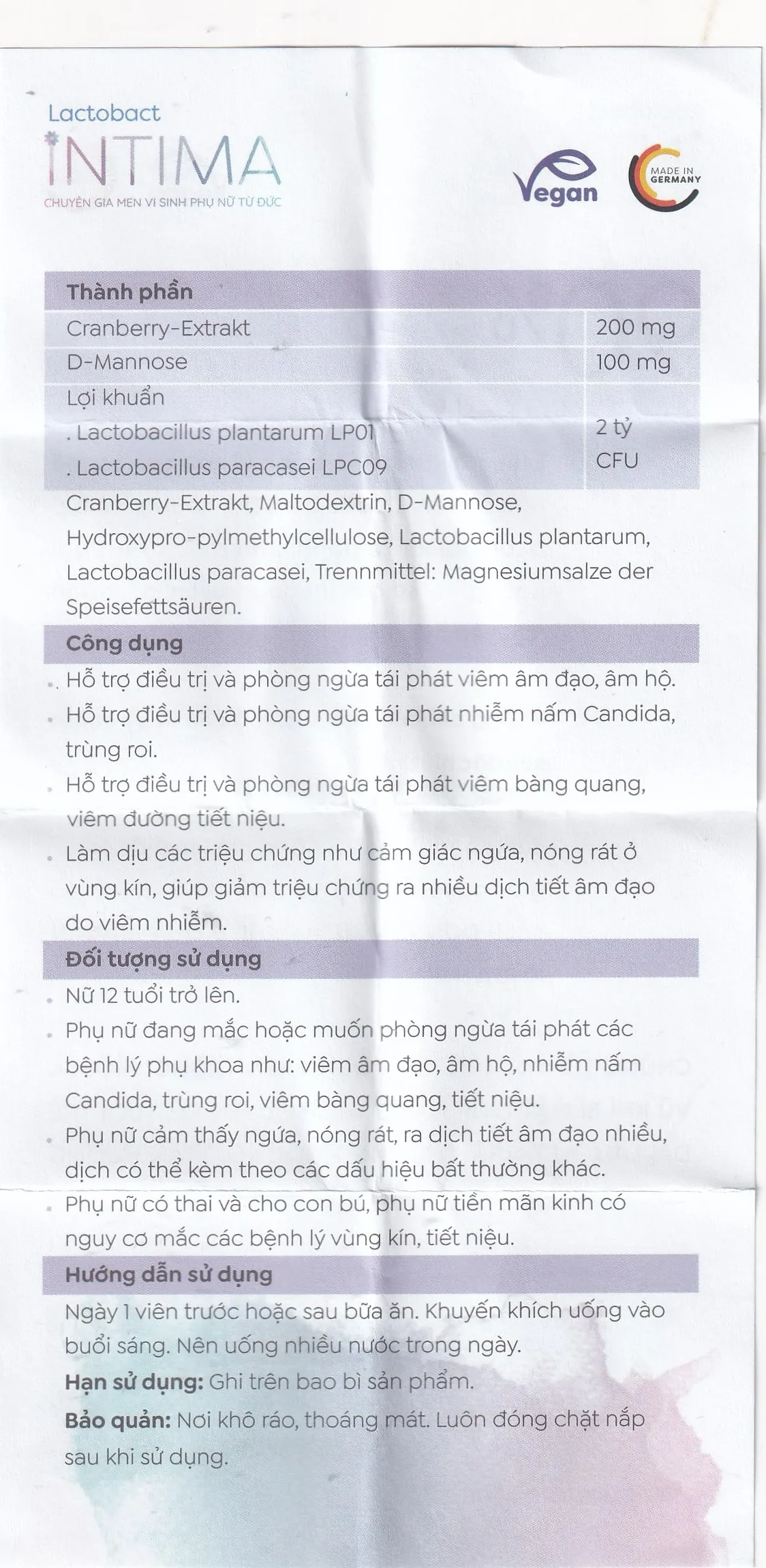 VIÊN UỐNG BỔ SUNG LỢI KHUẨN CHO PHỤ NỮ LACTOBACT INTIMA 60V 14
