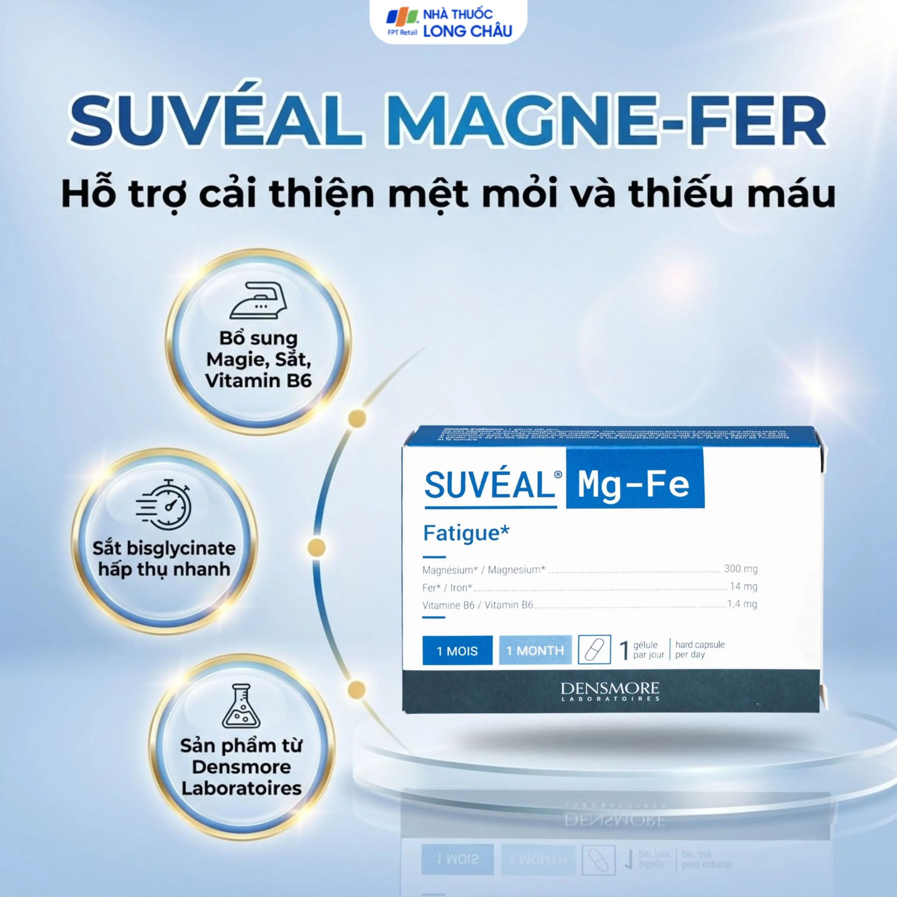 VIÊN UỐNG BỔ SUNG MAGIE, VITAMIN B6 VÀ SẮT SUVÉAL MAGNE-FER DENSMORE 2X15 2