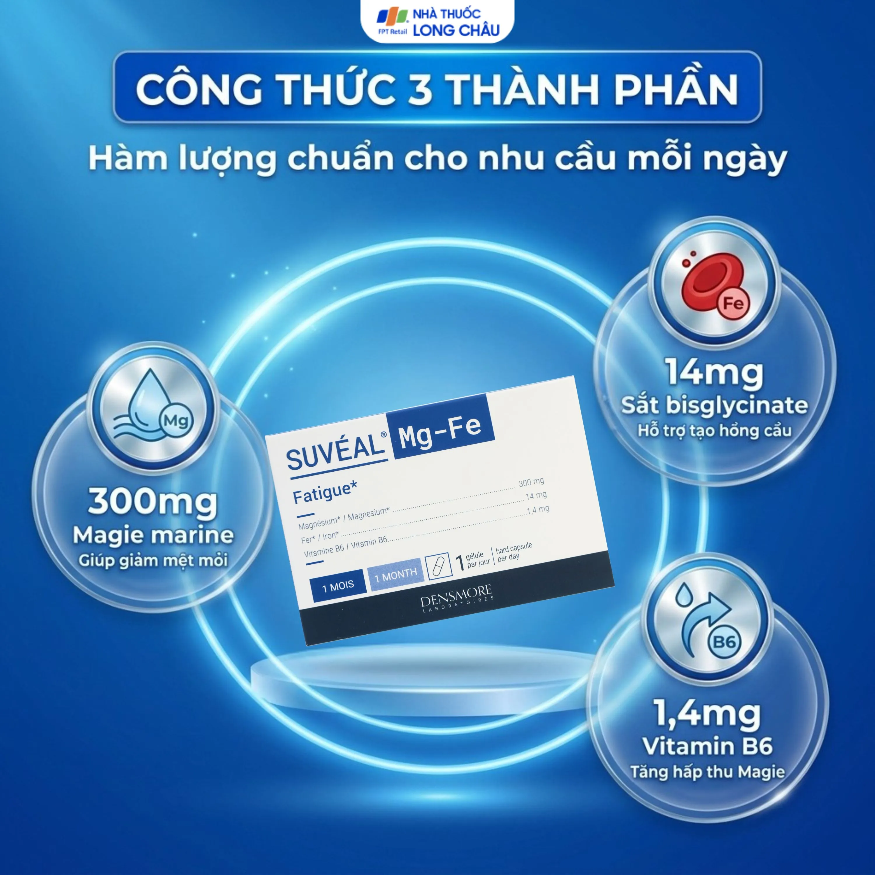 VIÊN UỐNG BỔ SUNG MAGIE, VITAMIN B6 VÀ SẮT SUVÉAL MAGNE-FER DENSMORE 2X15 3