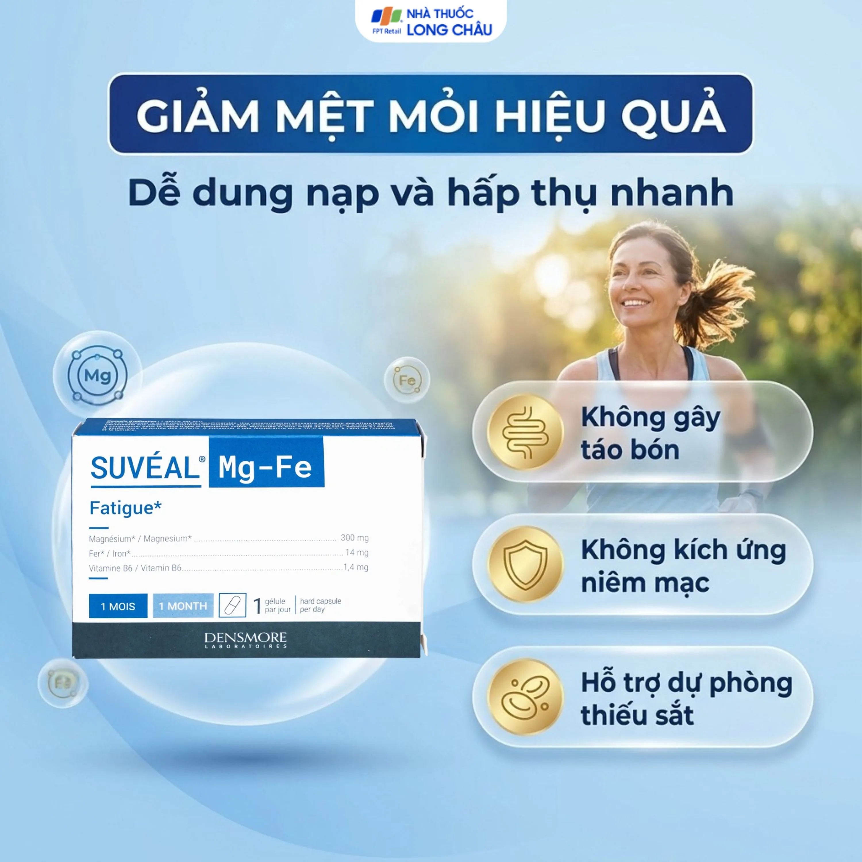 VIÊN UỐNG BỔ SUNG MAGIE, VITAMIN B6 VÀ SẮT SUVÉAL MAGNE-FER DENSMORE 2X15 4