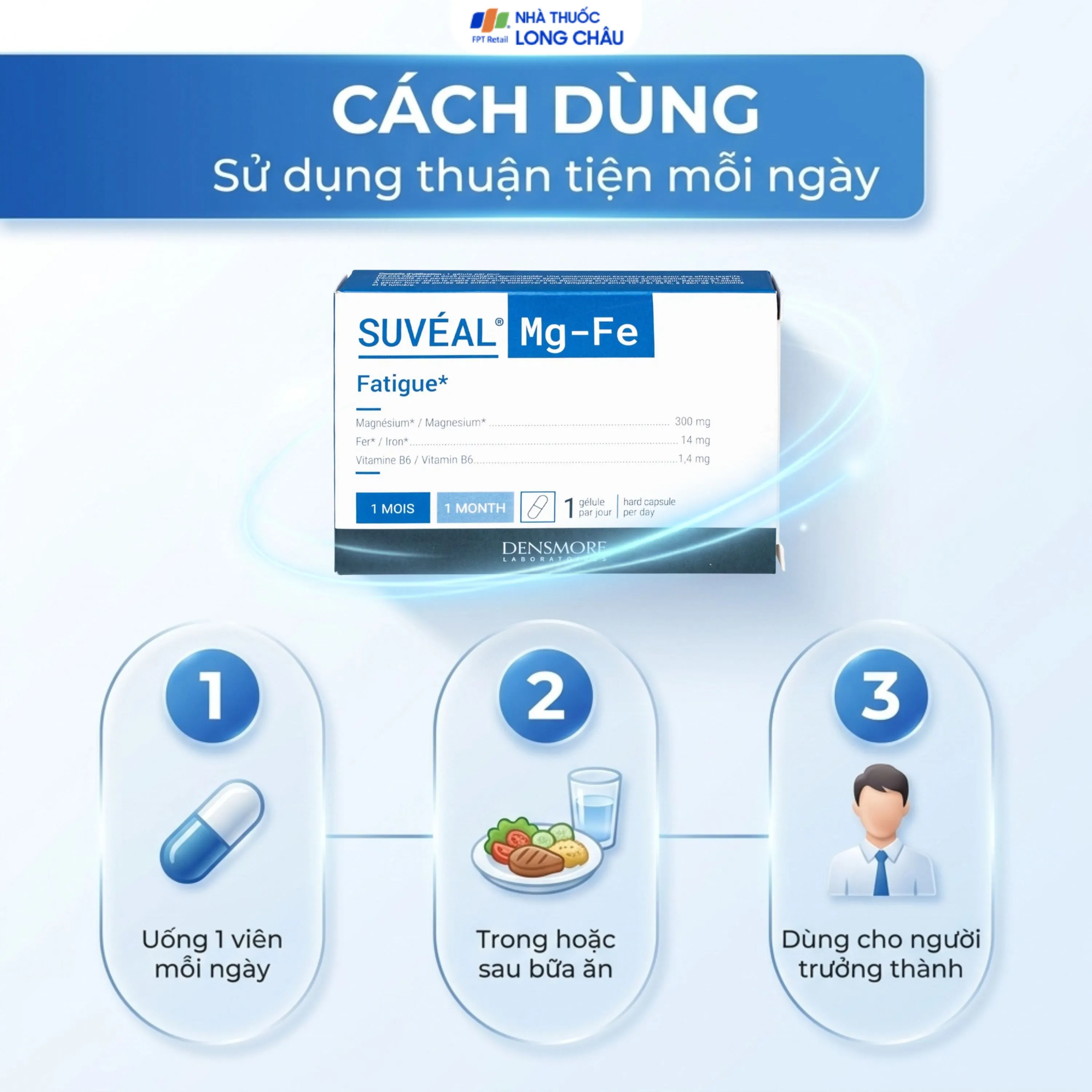 VIÊN UỐNG BỔ SUNG MAGIE, VITAMIN B6 VÀ SẮT SUVÉAL MAGNE-FER DENSMORE 2X15 5