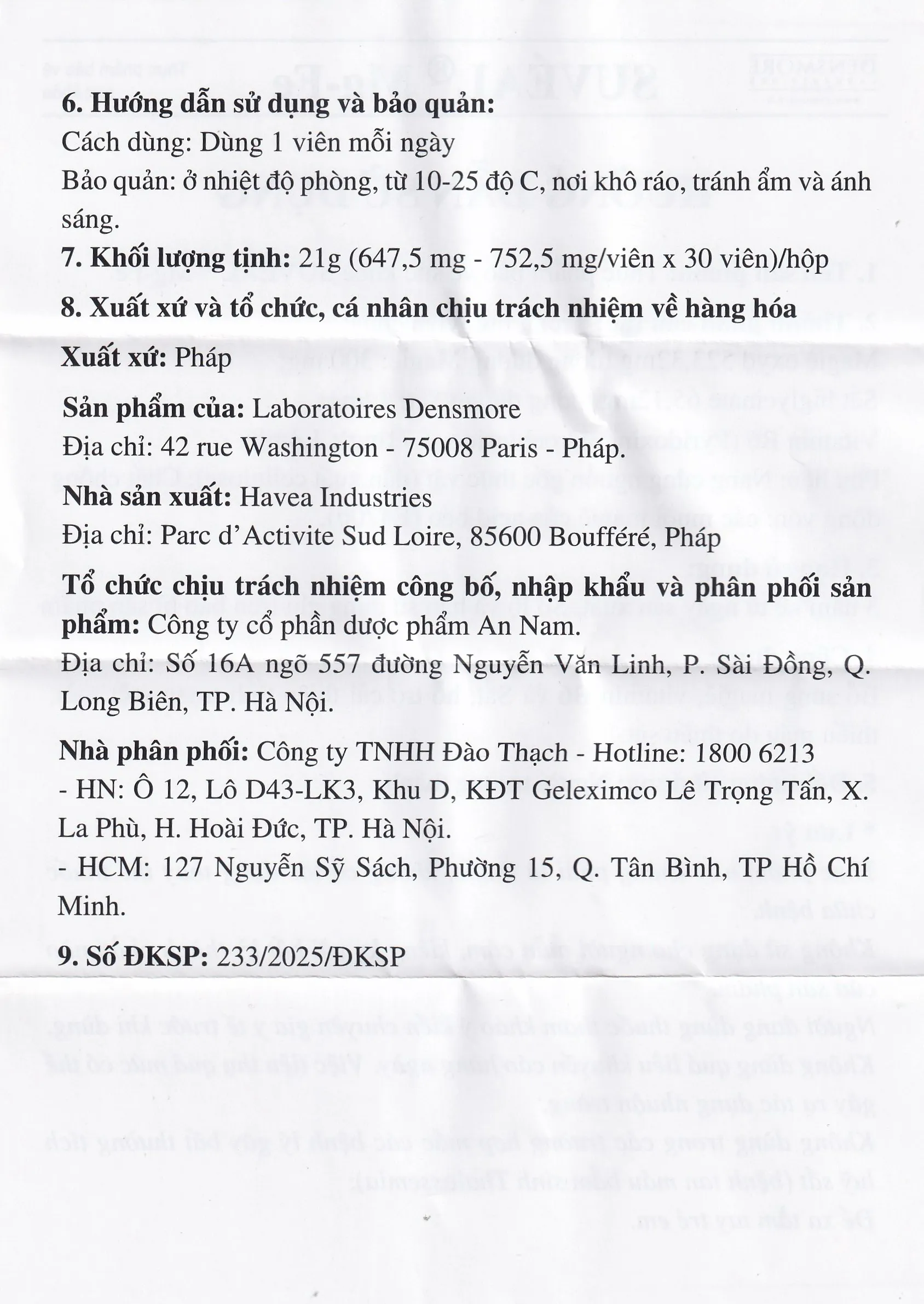 VIÊN UỐNG BỔ SUNG MAGIE, VITAMIN B6 VÀ SẮT SUVÉAL MAGNE-FER DENSMORE 2X15 9