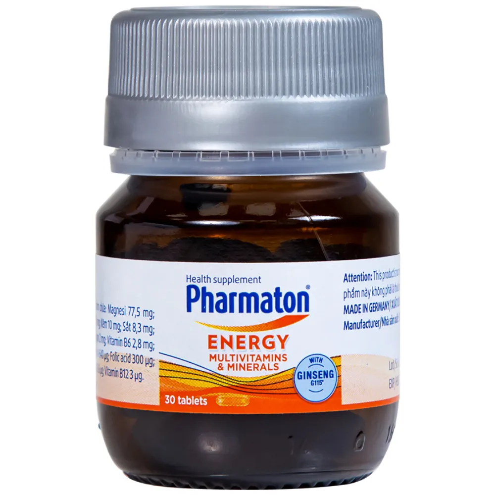 VIÊN UỐNG BỔ SUNG NĂNG LƯỢNG PHARMATON ENERGY MULTIVITAMINS  MINERALS WITH GINSENG 30V 12