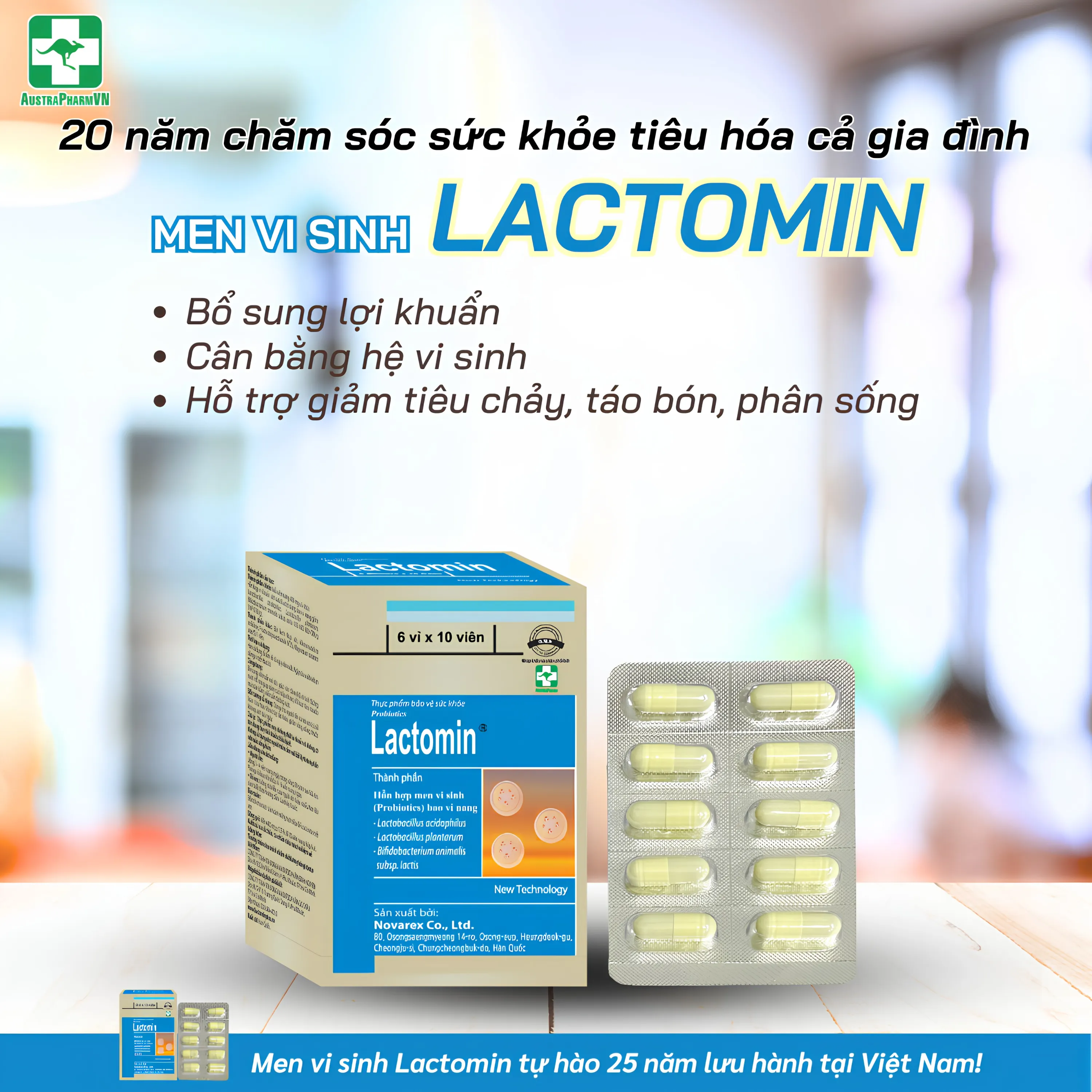 Men vi sinh Lactomin (Hộp 60 viên) giúp hỗ trợ cân bằng hệ vi sinh đường ruột 2