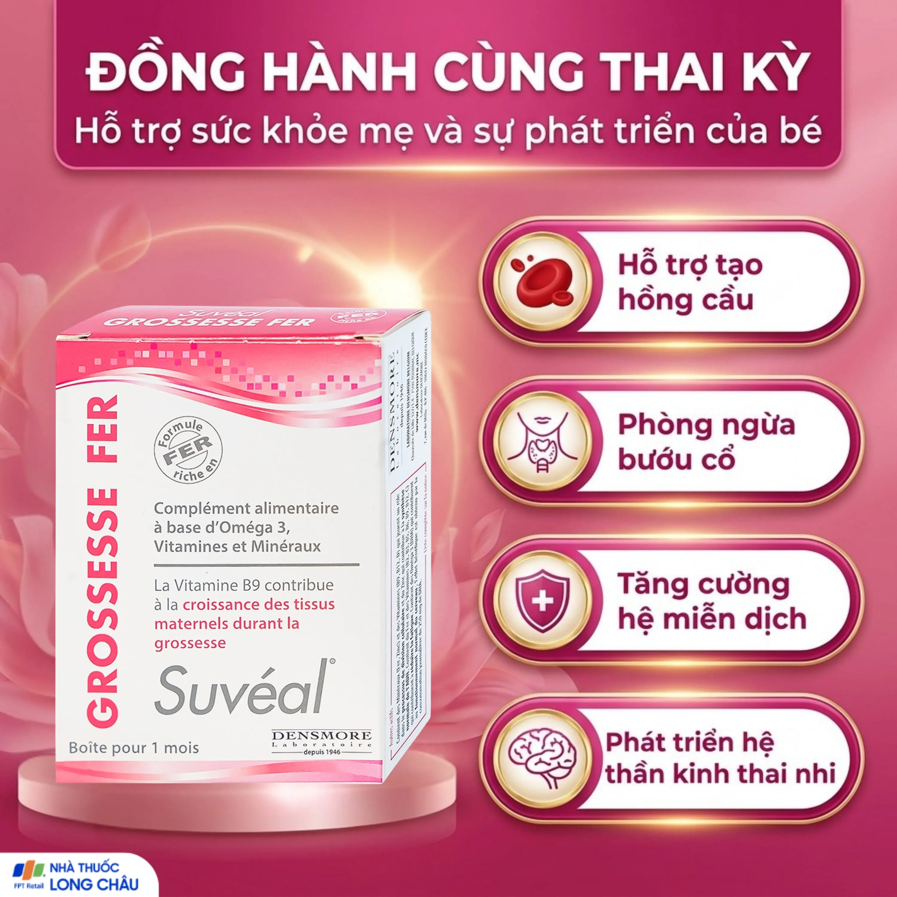 VIÊN UỐNG BỔ SUNG VITAMIN, KHOÁNG CHẤT SUVÉAL GROSSESSE FER DENSMORE 2X15 4