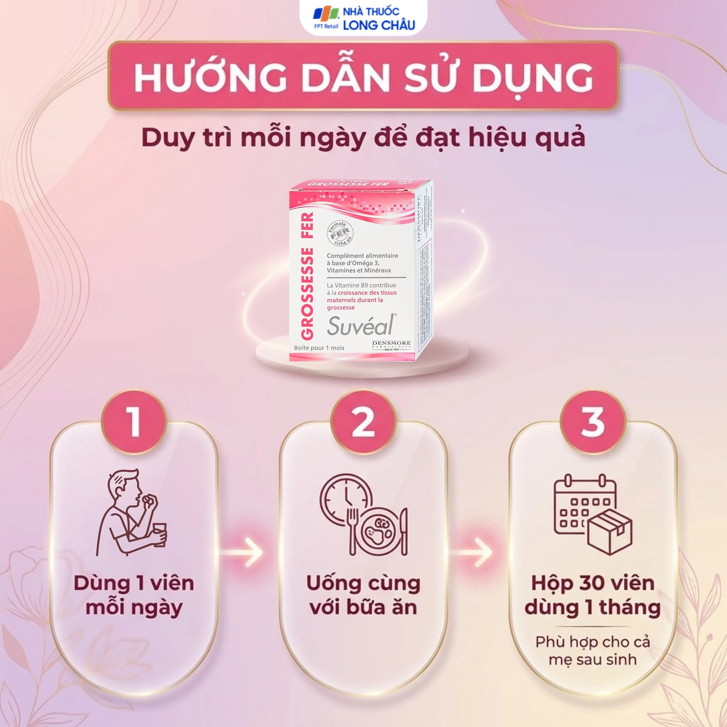 VIÊN UỐNG BỔ SUNG VITAMIN, KHOÁNG CHẤT SUVÉAL GROSSESSE FER DENSMORE 2X15 5