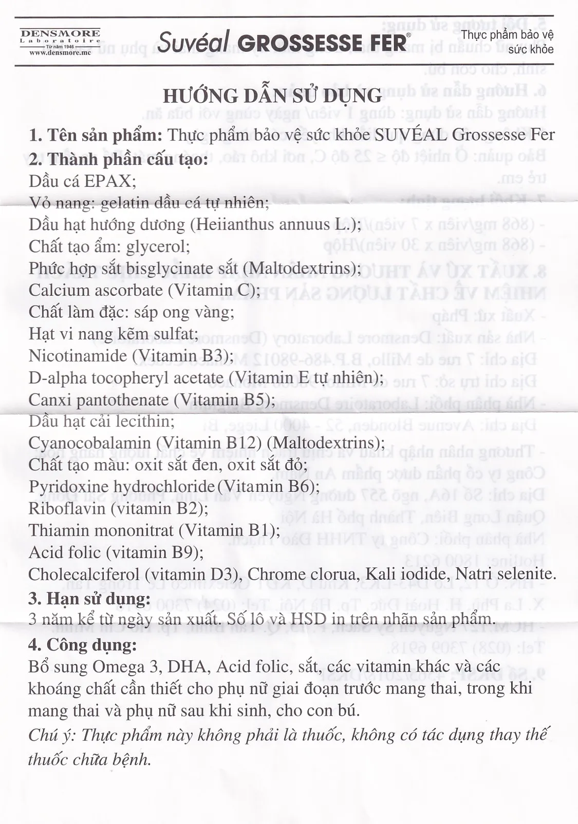 VIÊN UỐNG BỔ SUNG VITAMIN, KHOÁNG CHẤT SUVÉAL GROSSESSE FER DENSMORE 2X15 9