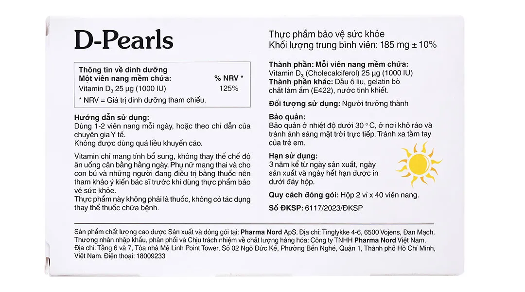 Viên Uống Bổ Sung Vitamin D3 Pharma Nord D-Pearls hộp 80 viên 3