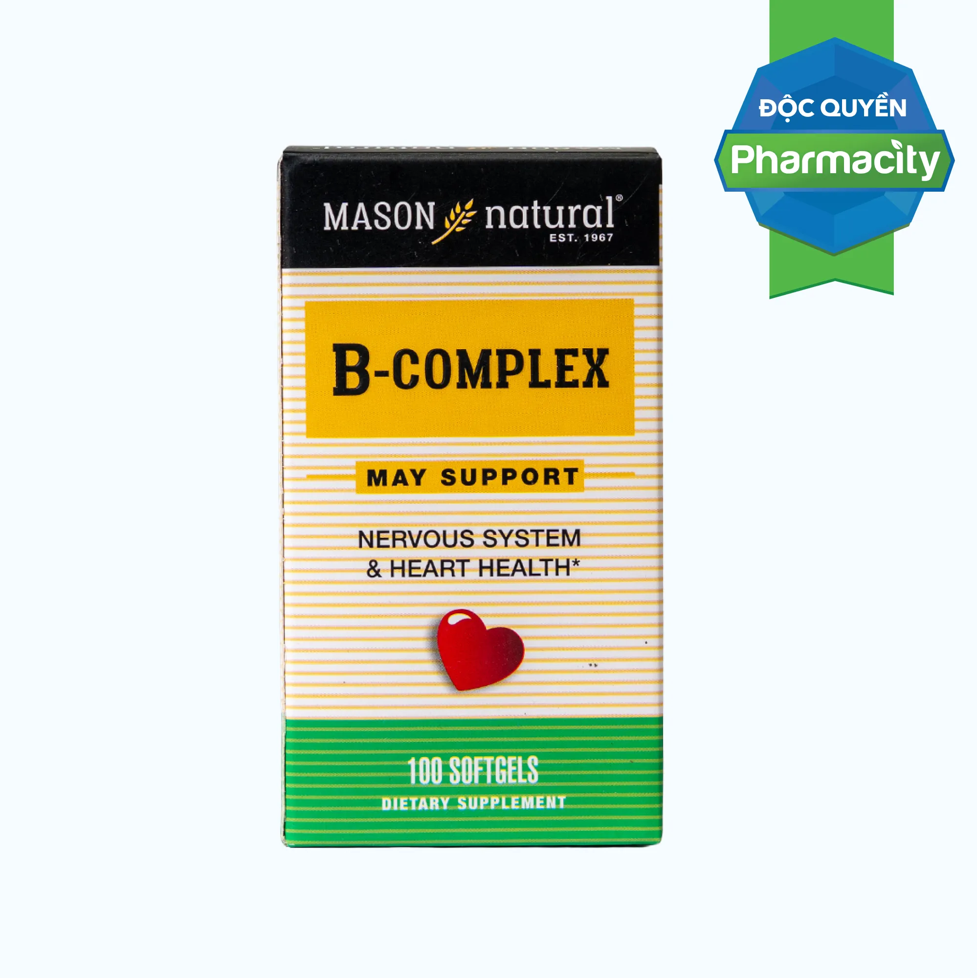 Viên uống bổ sung Vitamin nhóm B, hỗ trợ tăng cường sức khỏe Mason Natural B-Complex (Hộp 100 viên)