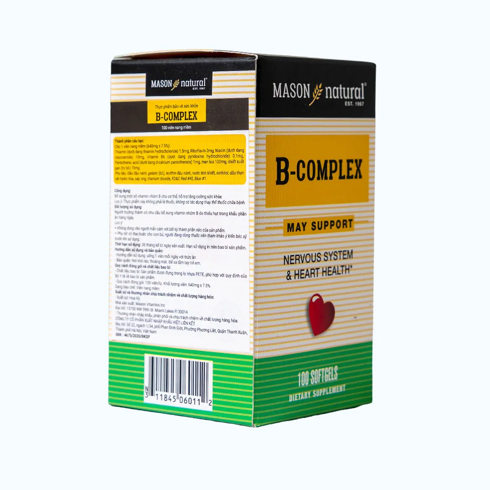 Viên uống bổ sung Vitamin nhóm B, hỗ trợ tăng cường sức khỏe Mason Natural B-Complex (Hộp 100 viên) 3