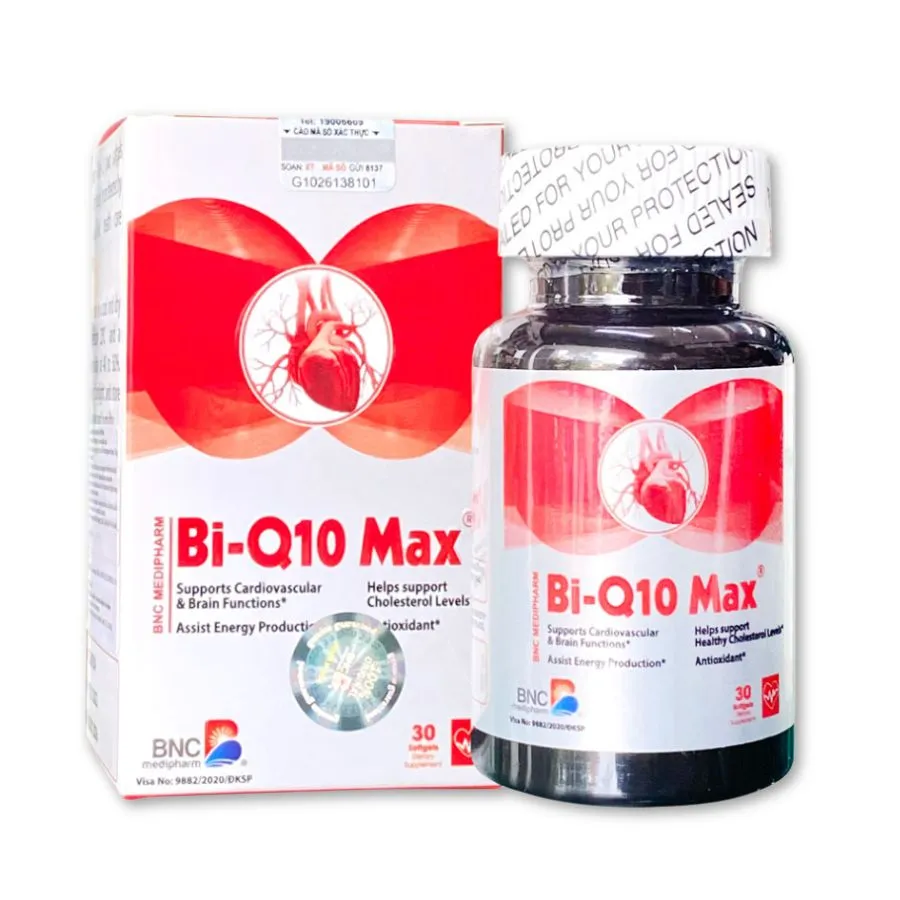 Viên uống Bi-Q10 Max hỗ trợ giảm mỡ máu, tăng cường sức khỏe tim mạch (Chai 30 viên)