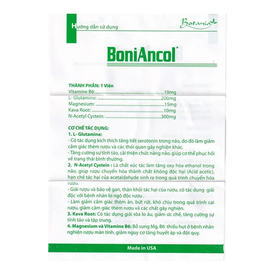 Viên uống BoniAncol Botania giảm cảm giác thèm rượu và thói quen gây nghiện khác (60 viên) 4