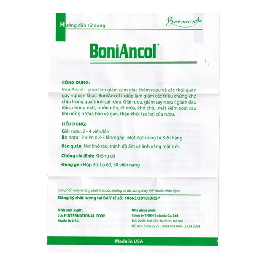 Viên uống BoniAncol Botania giảm cảm giác thèm rượu và thói quen gây nghiện khác (60 viên) 5