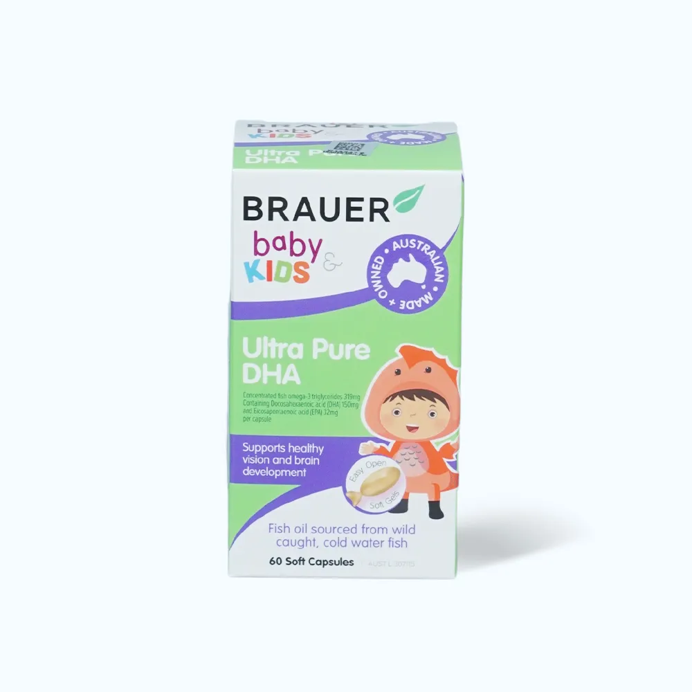 Viên uống Brauer Baby & Kids Ultra Pure DHA (60 viên) giúp phát triển não bộ