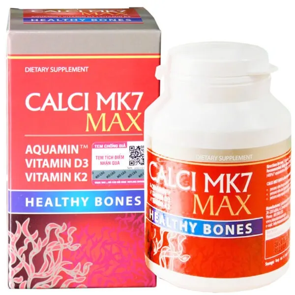 Viên uống Calci MK7 Max hỗ trợ giảm nguy cơ loãng xương, giúp xương răng chắc khỏe (Hộp 60 viên)