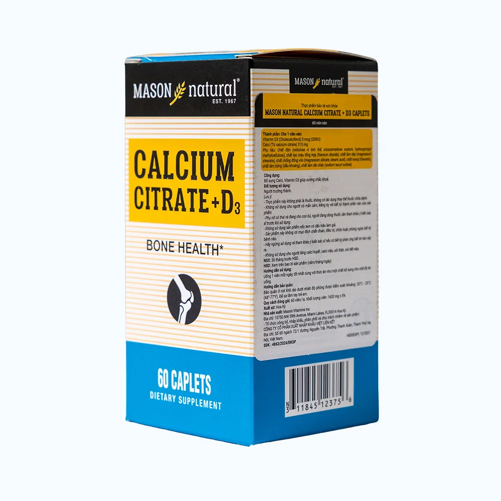 Viên uống Canxi hữu cơ Mason Natural Calcium Citrate + D3 (Hộp 60 viên) 2