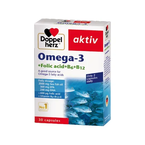 Viên uống DOPPELHERZ Omega-3 + Folic acid + B6 + B12 hỗ trợ mạch máu khỏe mạnh (Hộp 30 viên) 2