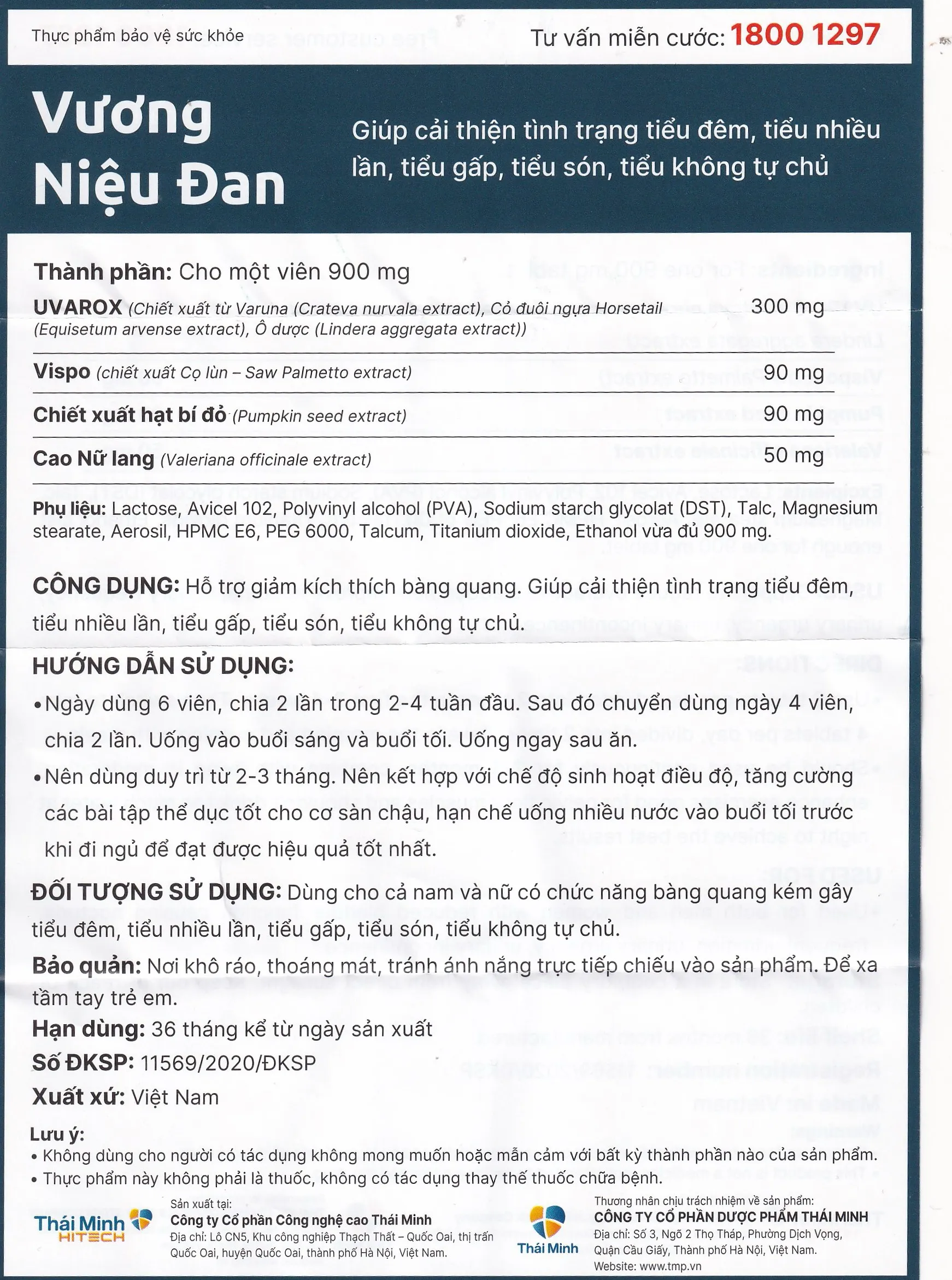 VIÊN UỐNG GIẢM TIỂU ĐÊM VƯƠNG NIỆU ĐAN THÁI MINH 2X10 14