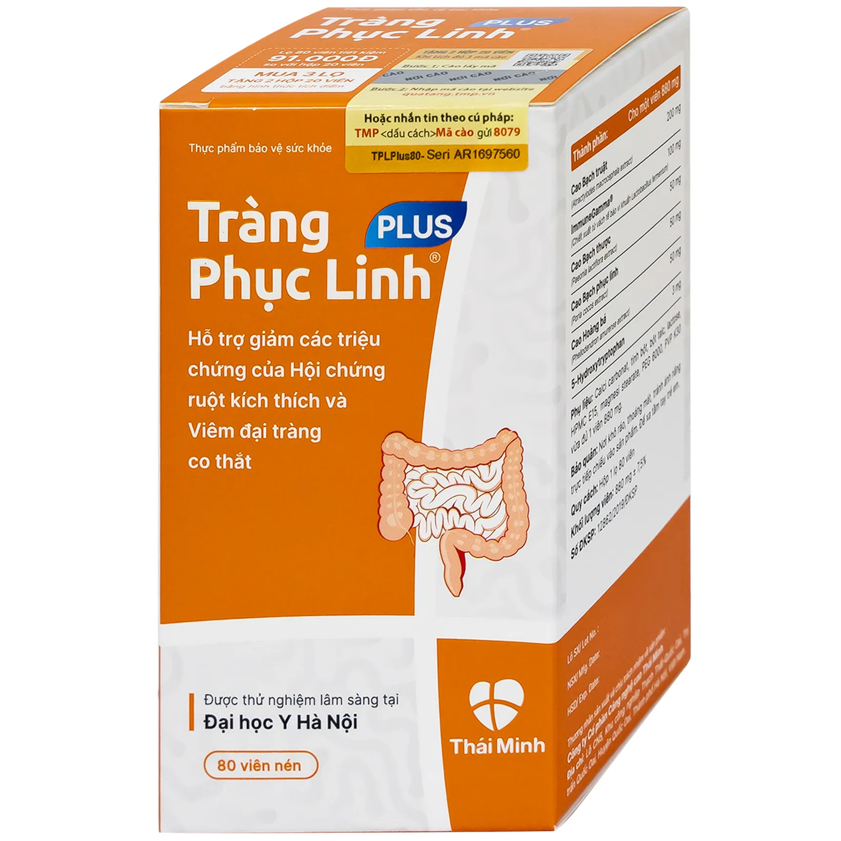 VIÊN UỐNG GIẢM TRIỆU CHỨNG RUỘT KÍCH THÍCH TRÀNG PHỤC LINH PLUS THÁI MINH 2X10 3