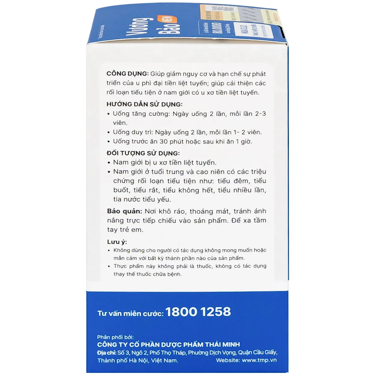 VIÊN UỐNG GIẢM U XƠ TIỀN LIỆT TUYẾN VƯƠNG BẢO NEW THÁI MINH 2X10 8