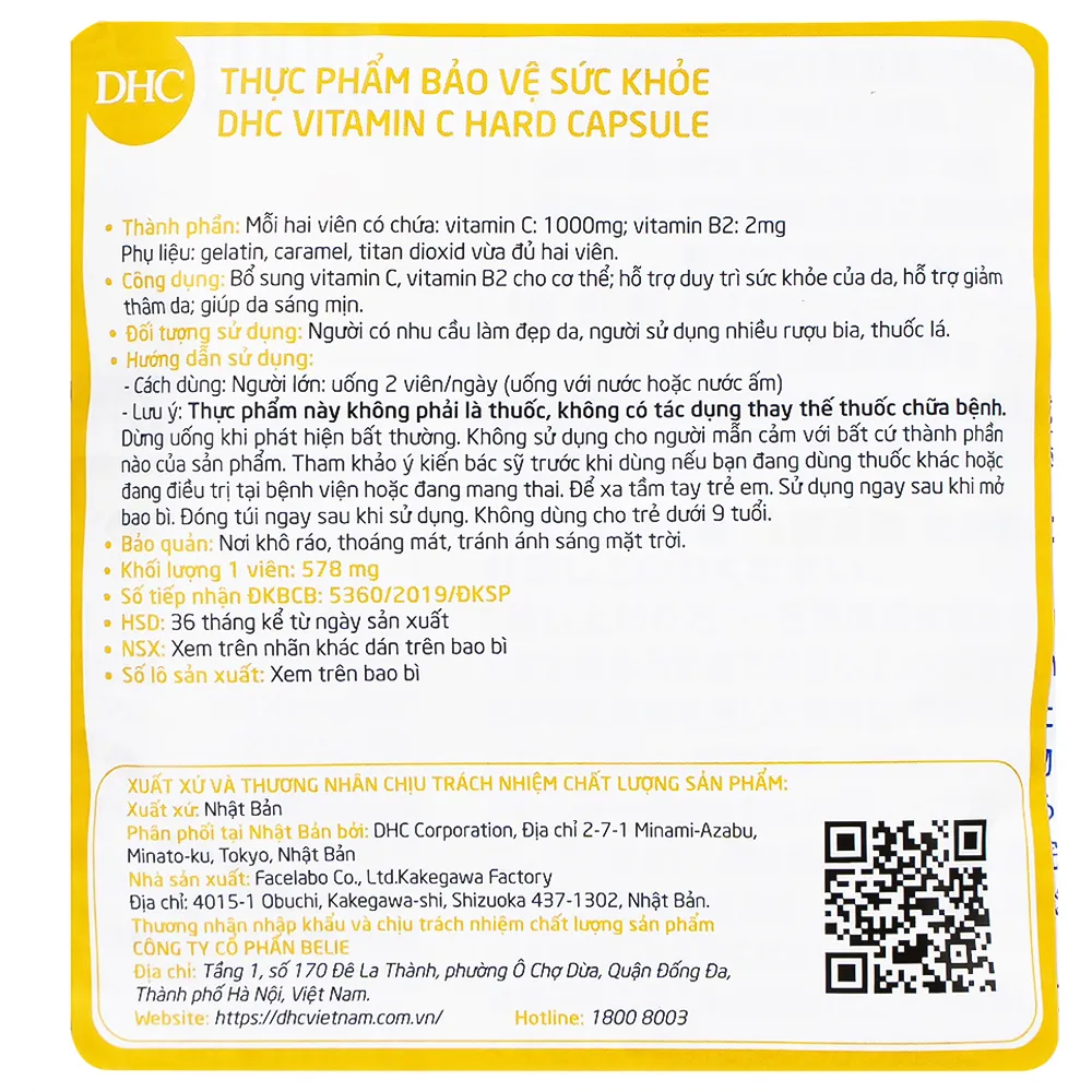 VIÊN UỐNG GIÚP DA SÁNG MỊN DHC VITAMIN C 60V 8