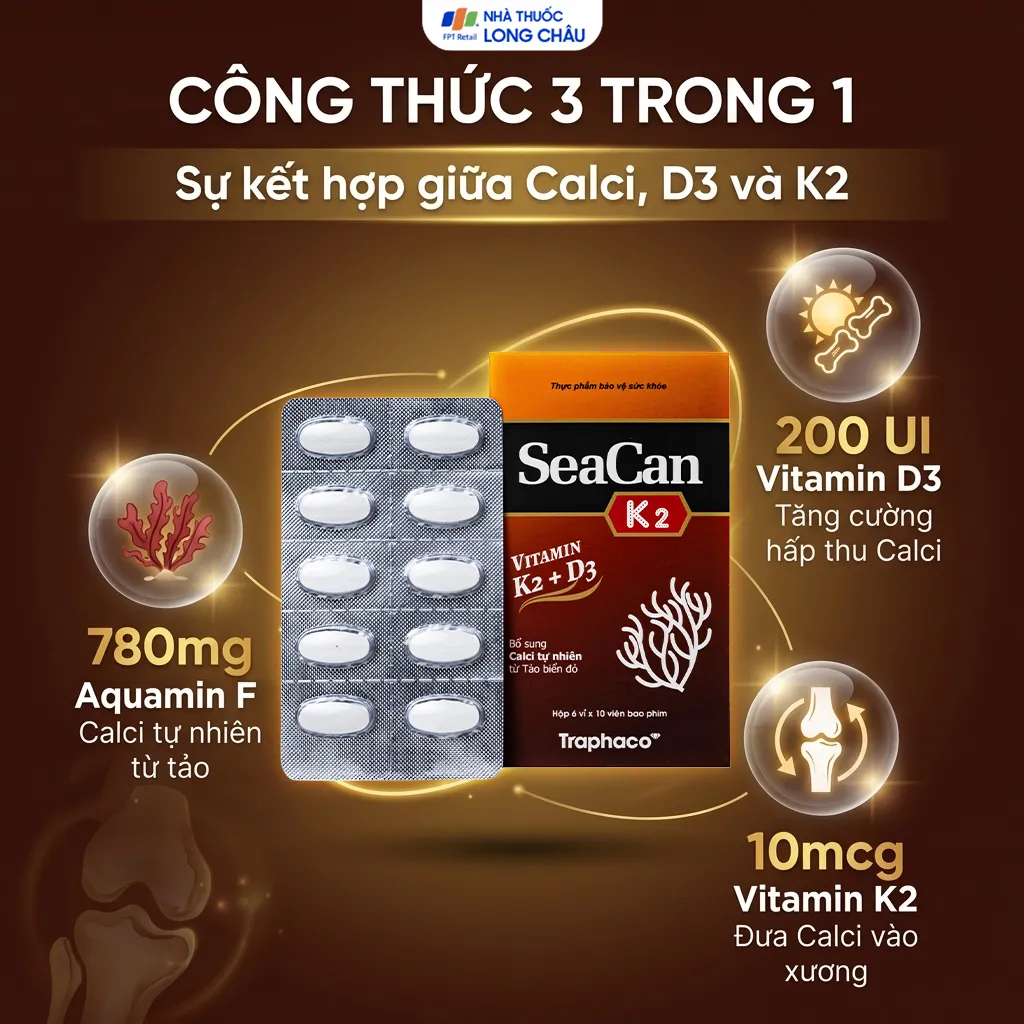 VIÊN UỐNG GIÚP XƯƠNG, RĂNG CHẮC KHỎE SEACAN K2 TRAPHACO 6X10 3