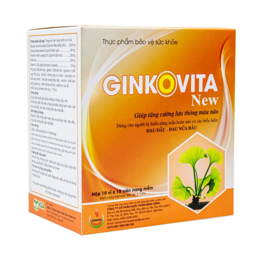 Viên uống Ginkovita New hỗ trợ đau nửa đầu và tăng cường tuần hoàn não (100 viên) 2