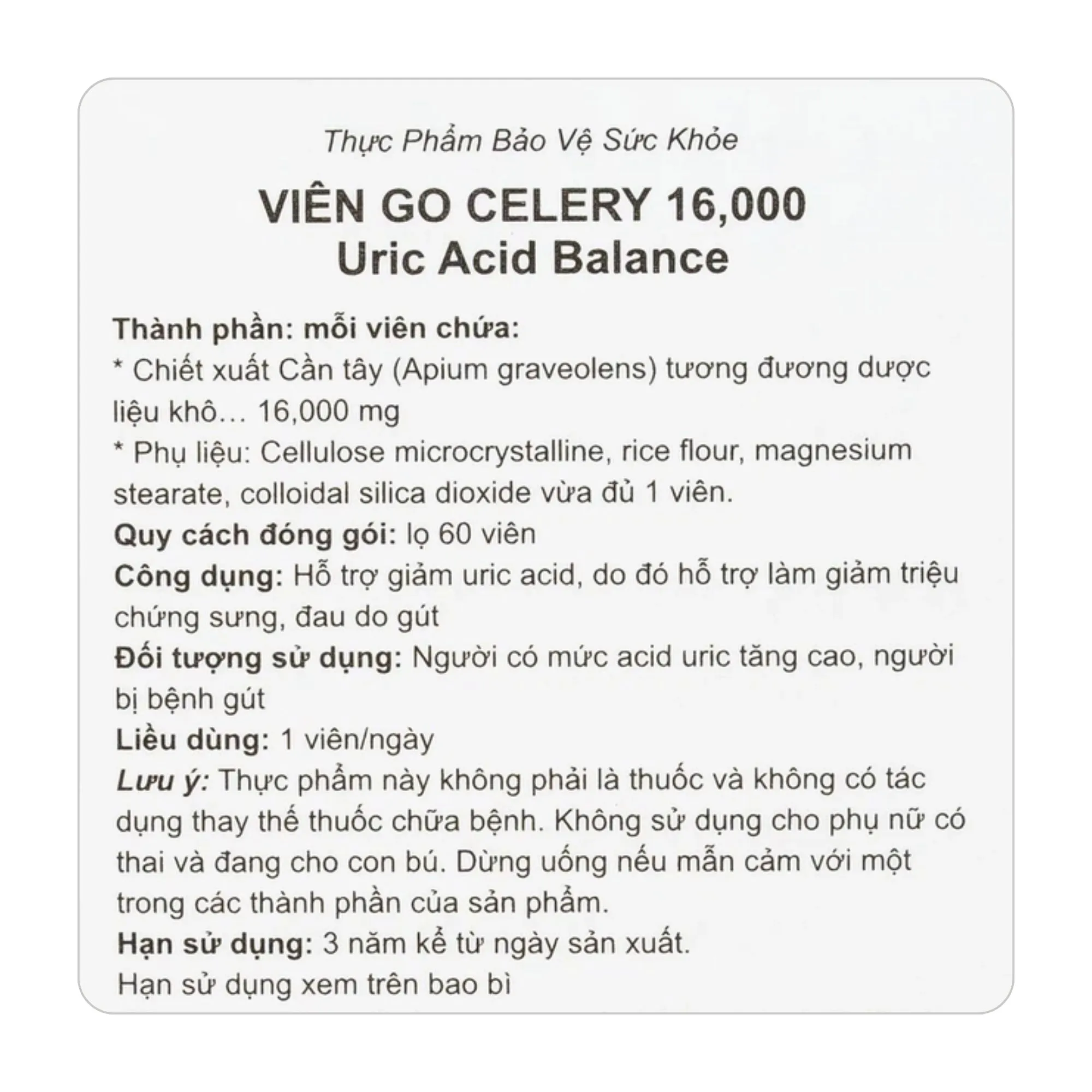 Viên uống Go Celery 16,000 hỗ trợ giảm acid uric, giảm sưng đau do gout 5