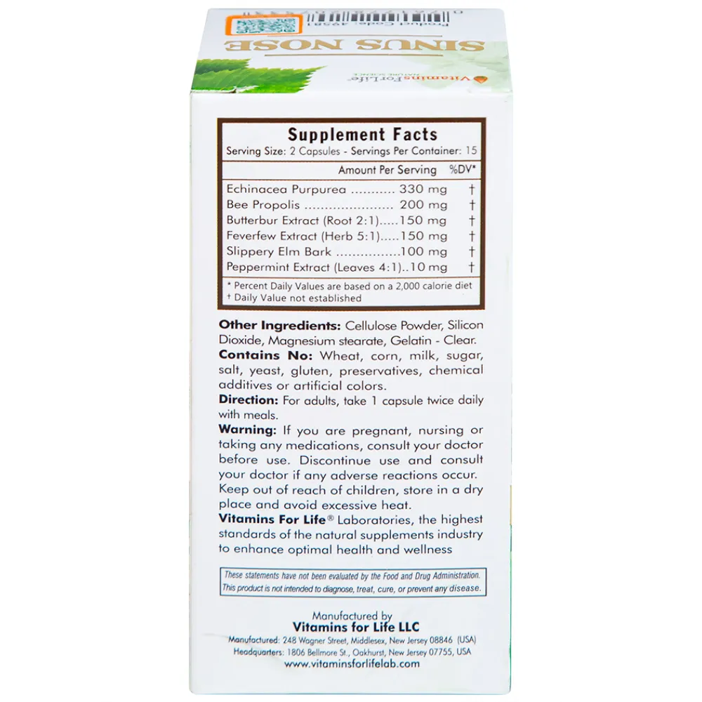 VIÊN UỐNG HỖ TRỢ ĐƯỜNG HÔ HẤP- VIÊM XOANG-VIÊM MŨI DỊ ỨNG SINUS NOSE VITAMINS FOR LIFE 60V 12
