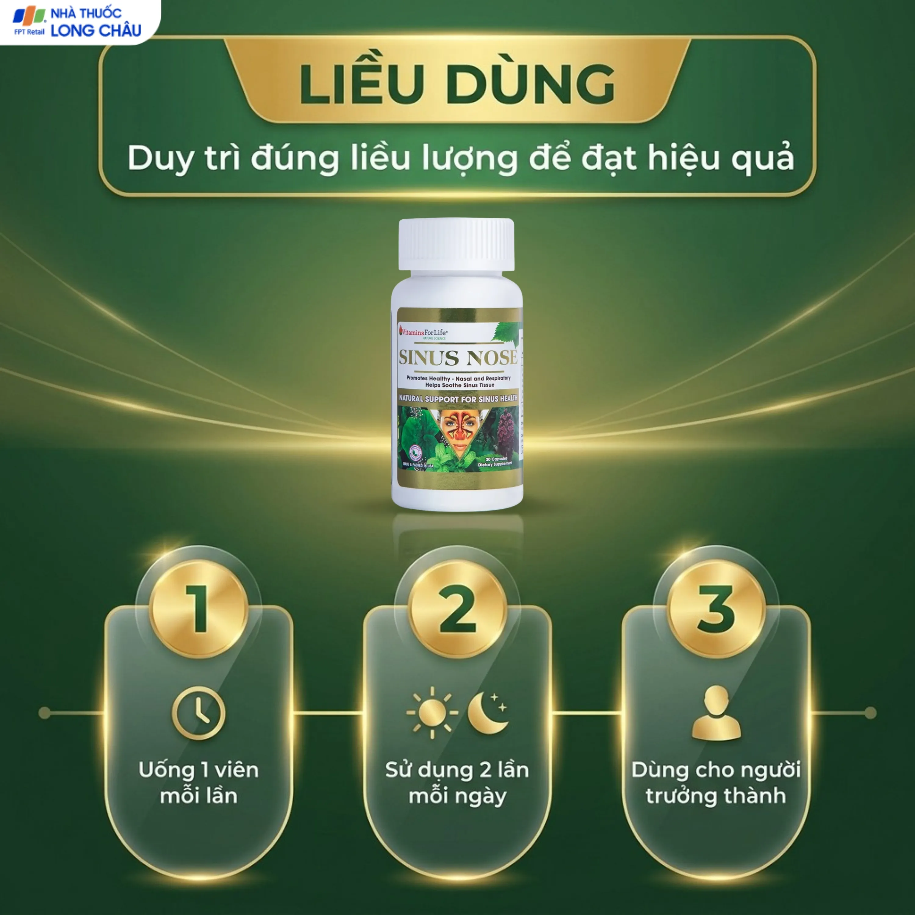 VIÊN UỐNG HỖ TRỢ ĐƯỜNG HÔ HẤP- VIÊM XOANG-VIÊM MŨI DỊ ỨNG SINUS NOSE VITAMINS FOR LIFE 60V 5