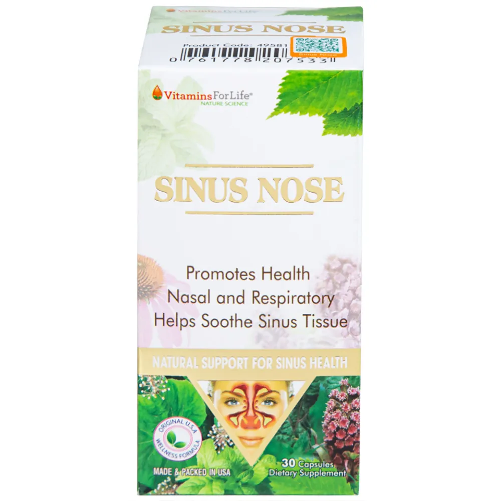 VIÊN UỐNG HỖ TRỢ ĐƯỜNG HÔ HẤP- VIÊM XOANG-VIÊM MŨI DỊ ỨNG SINUS NOSE VITAMINS FOR LIFE 60V 9