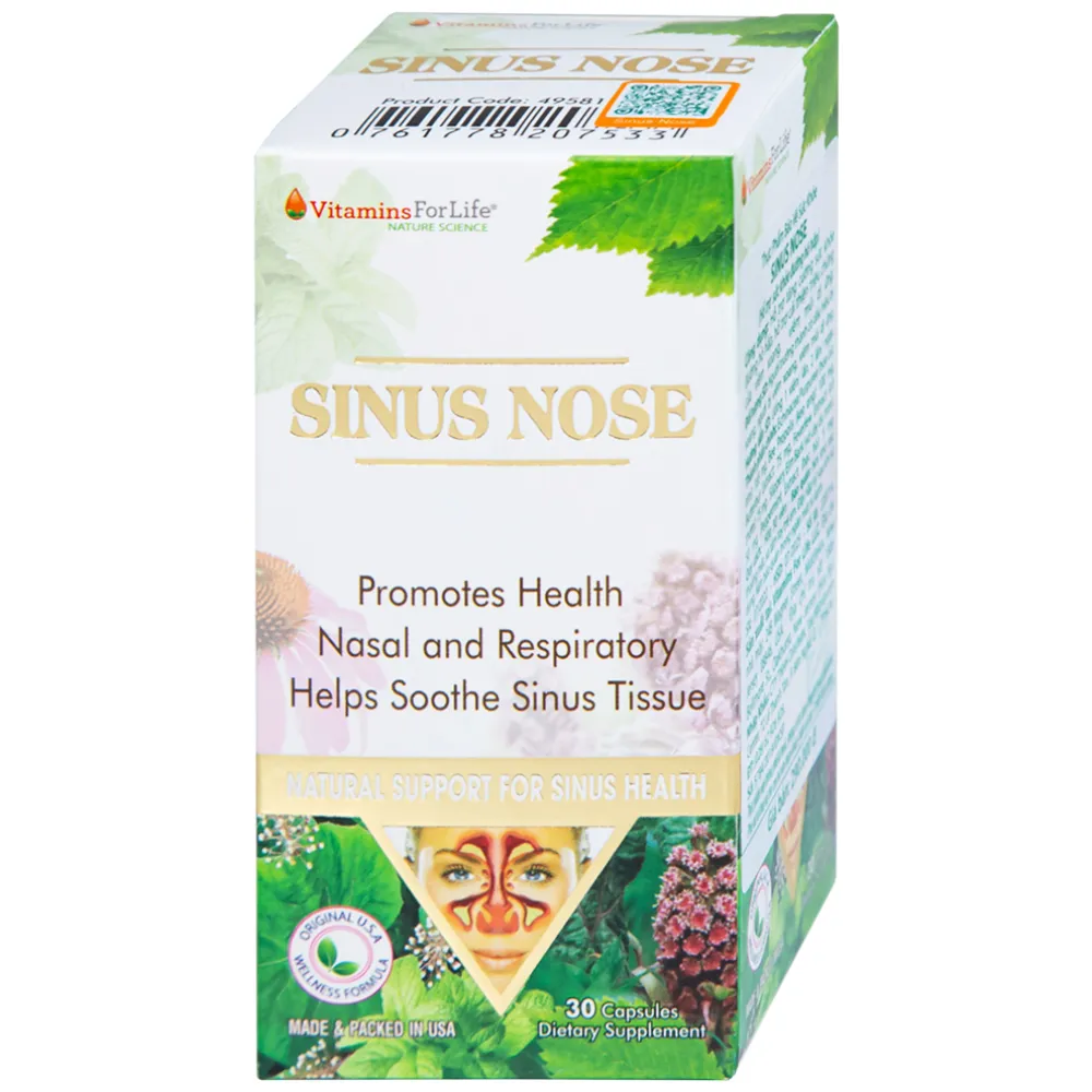 VIÊN UỐNG HỖ TRỢ ĐƯỜNG HÔ HẤP- VIÊM XOANG-VIÊM MŨI DỊ ỨNG SINUS NOSE VITAMINS FOR LIFE 60V 10